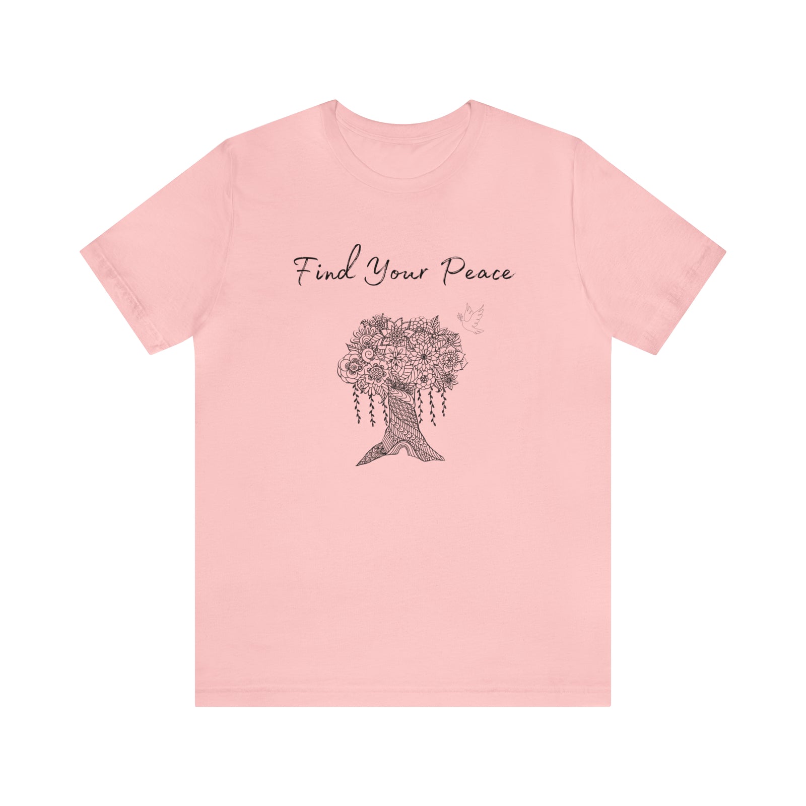 Find Your Peace mandala tree- with dove  Unisex Jersey Short Sleeve Tee- 15 colors