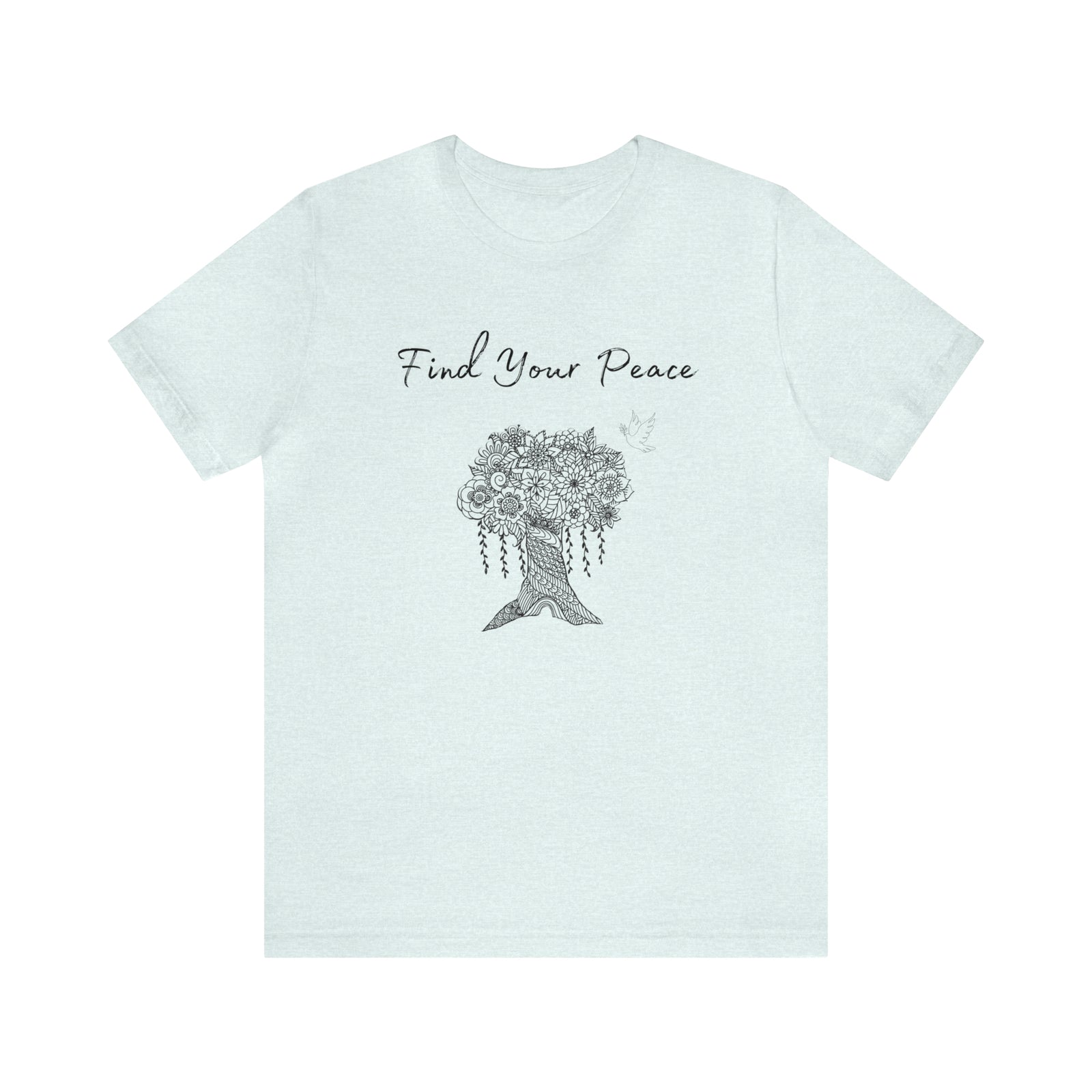 Find Your Peace mandala tree- with dove  Unisex Jersey Short Sleeve Tee- 15 colors