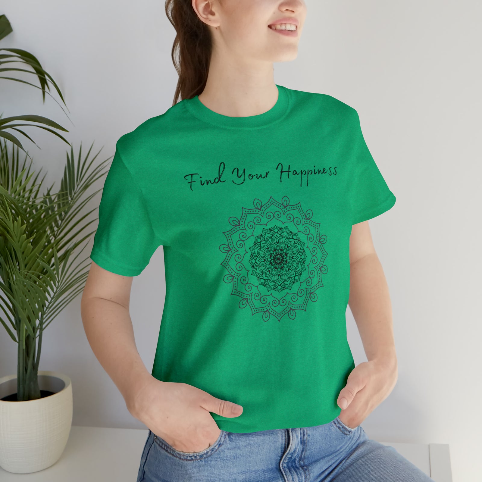 Find your Happiness mandala Unisex Jersey Short Sleeve Tee in 15 colors