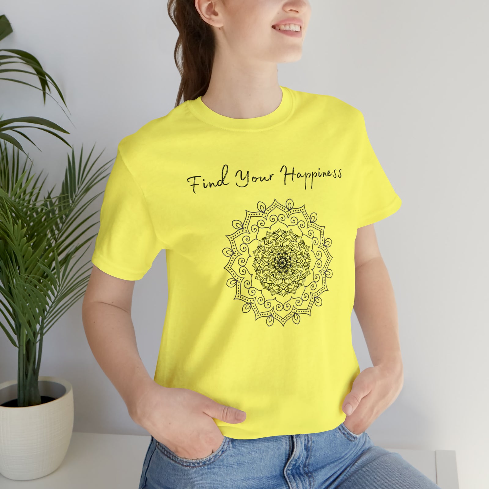 Find your Happiness mandala Unisex Jersey Short Sleeve Tee in 15 colors