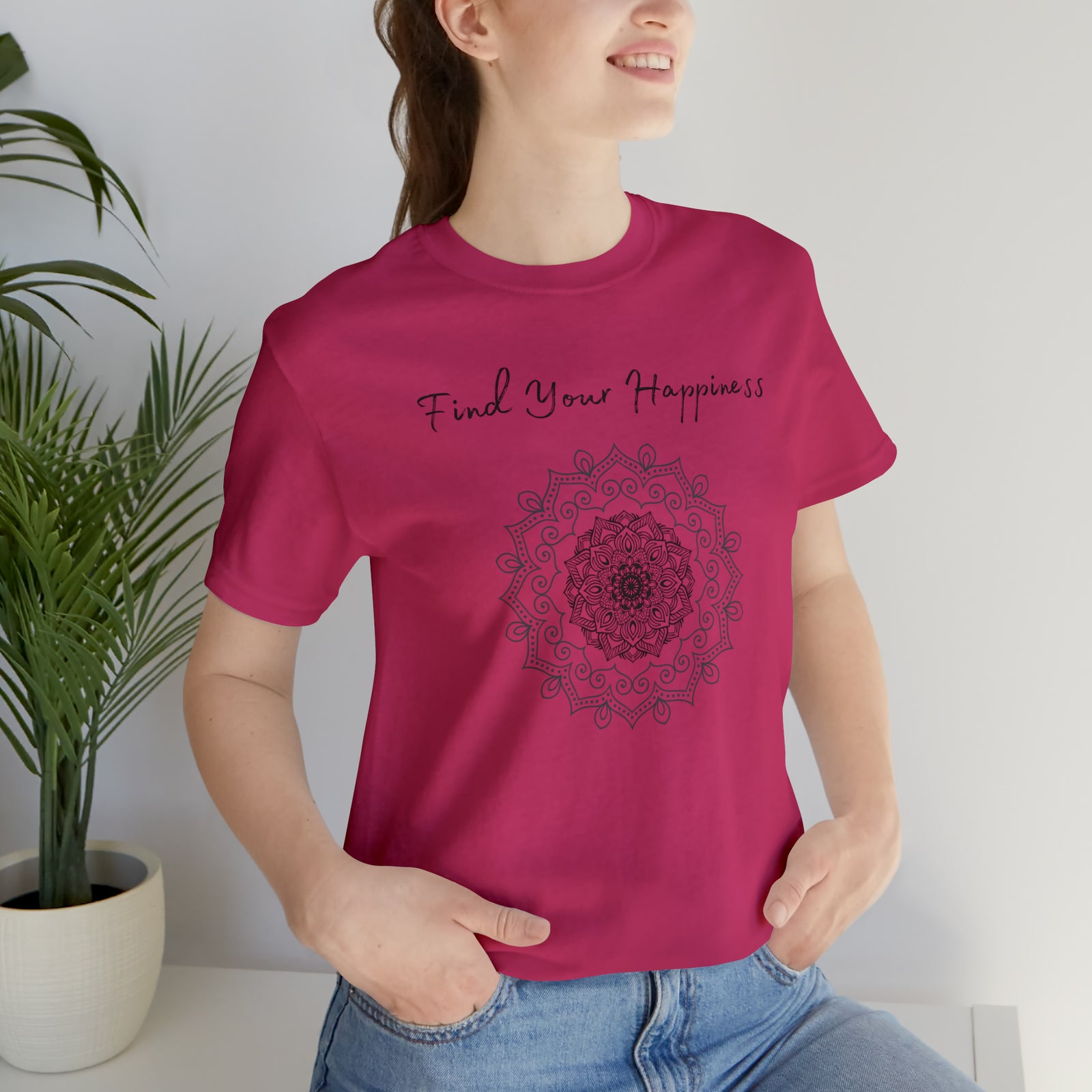 Find your Happiness mandala Unisex Jersey Short Sleeve Tee in 15 colors