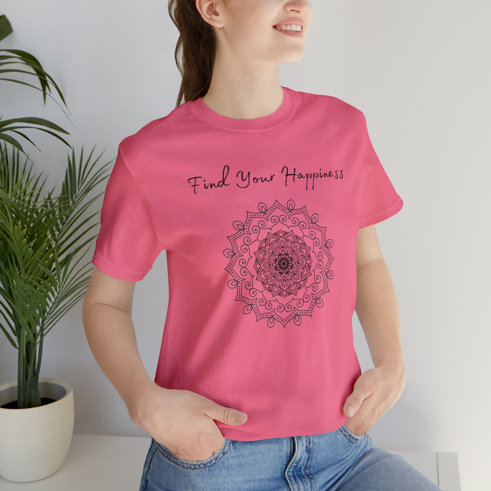 Find your Happiness mandala Unisex Jersey Short Sleeve Tee in 15 colors