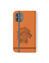 Phone Flip faux leather case with pockets and card storage. Strength lion Mandala design-orange