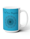 Find your Happiness mandala Turquoise blue background **Ceramic Mug 15oz