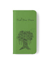 Phone Flip faux leather case with pockets and card storage. Peace Tree Mandala design-Green