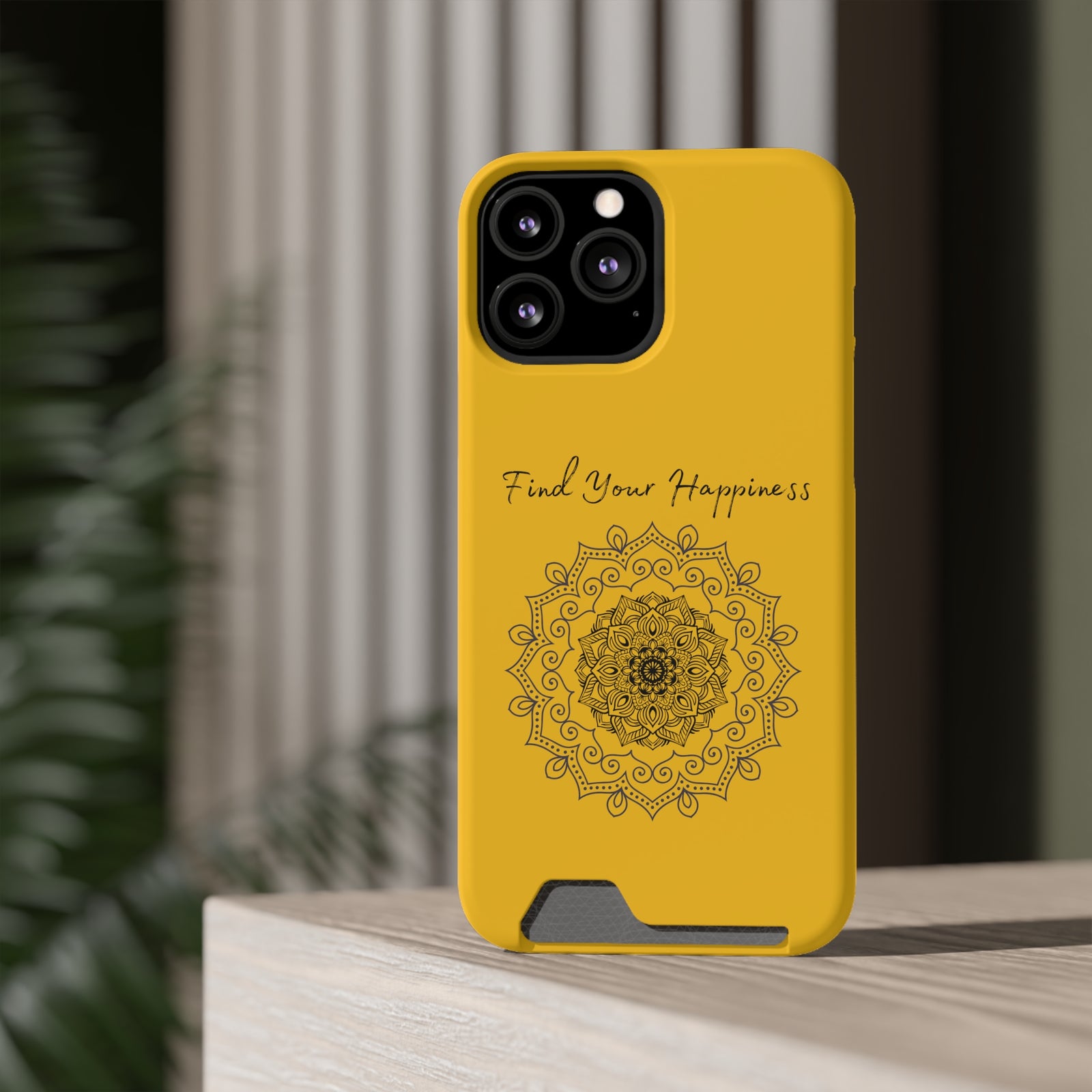 Phone Case With Card Holder Happiness Mandala -Yellow