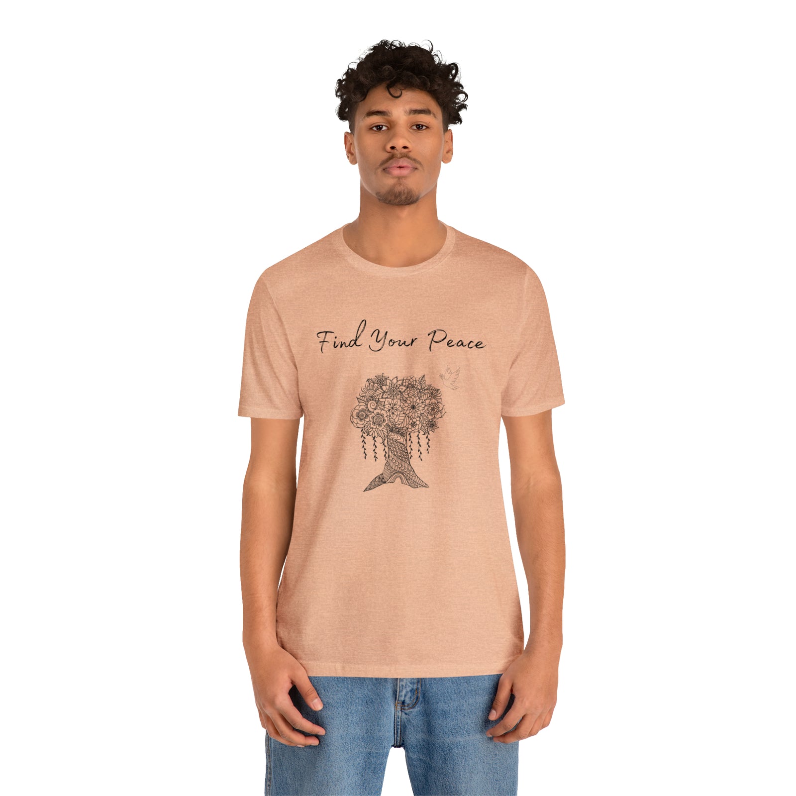 Find Your Peace mandala tree- with dove  Unisex Jersey Short Sleeve Tee- 15 colors