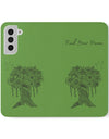 Phone Flip faux leather case with pockets and card storage. Peace Tree Mandala design-Green