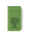 Phone Flip faux leather case with pockets and card storage. Peace Tree Mandala design-Green