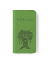 Phone Flip faux leather case with pockets and card storage. Peace Tree Mandala design-Green