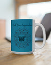 Find your Inspiration butterfly mandala Turquoise Blue background **Ceramic Mug 15oz