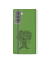 Phone Flip faux leather case with pockets and card storage. Peace Tree Mandala design-Green