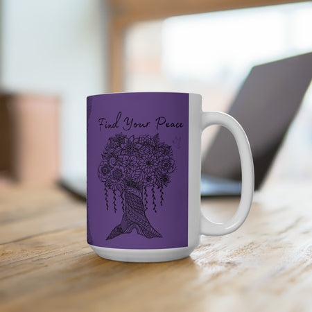 Find your Peace mandala tree lilac background **Ceramic Mug 15oz