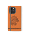 Phone Flip faux leather case with pockets and card storage. Strength lion Mandala design-orange