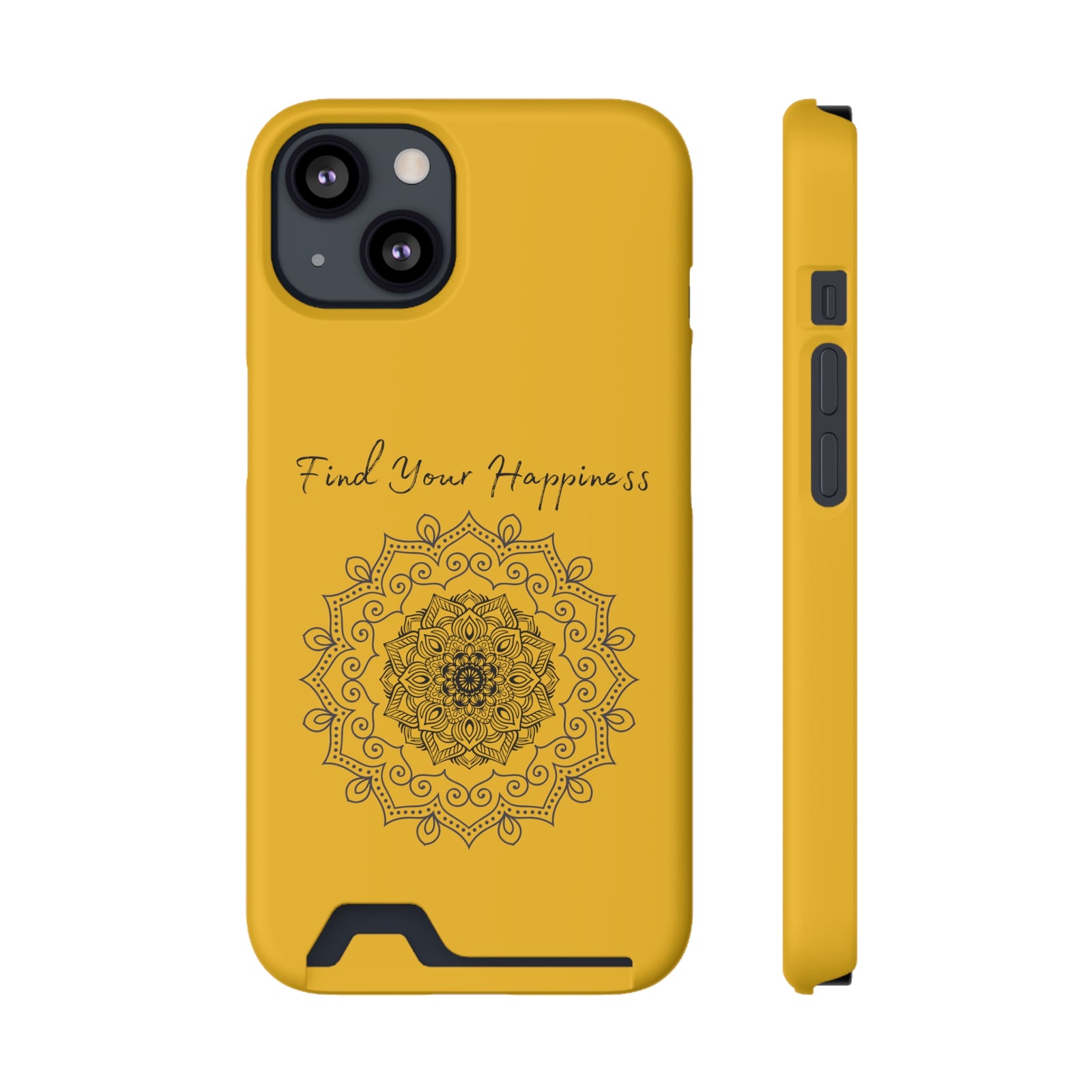 Phone Case With Card Holder Happiness Mandala -Yellow