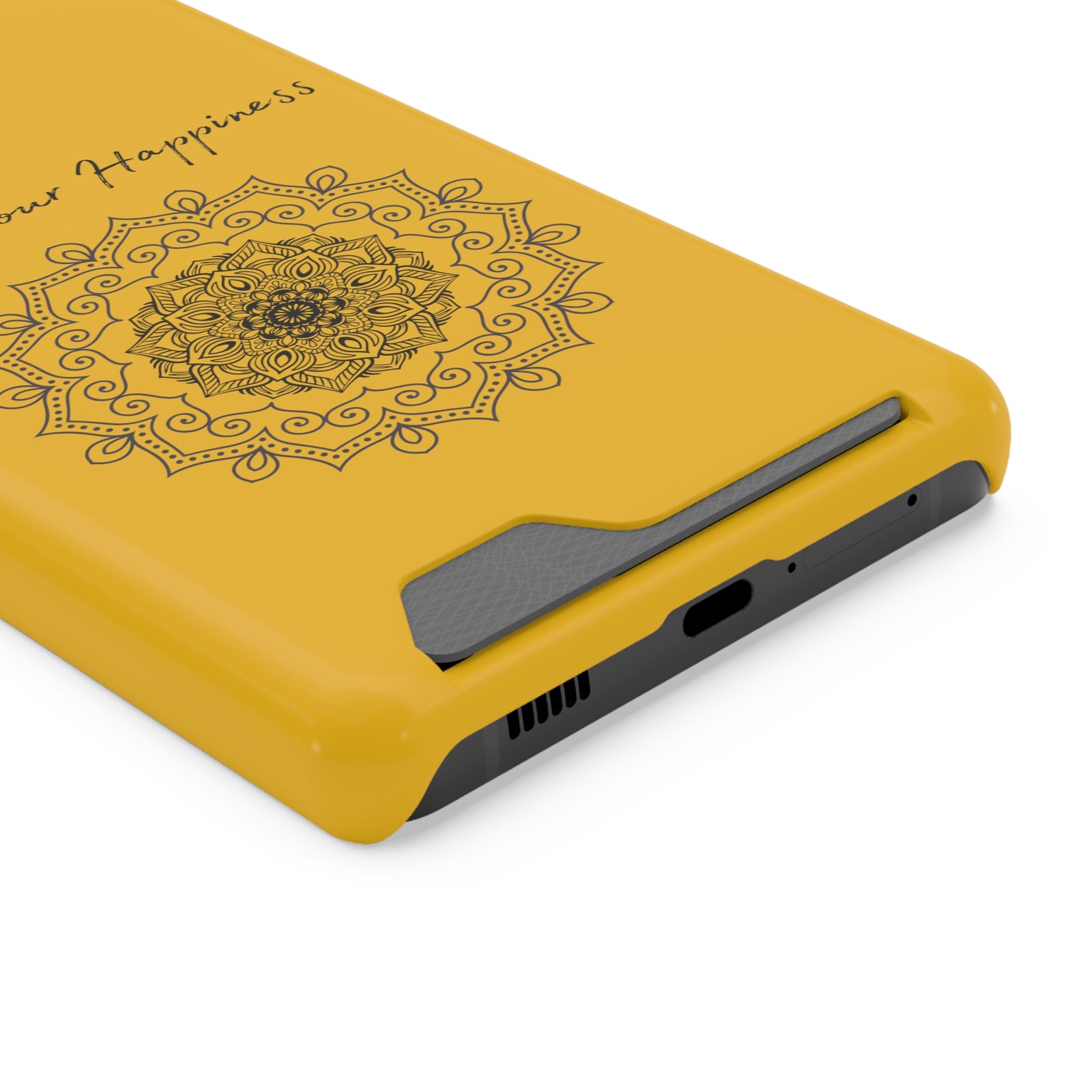 Phone Case With Card Holder Happiness Mandala -Yellow