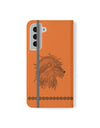 Phone Flip faux leather case with pockets and card storage. Strength lion Mandala design-orange