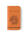 Phone Flip faux leather case with pockets and card storage. Strength lion Mandala design-orange