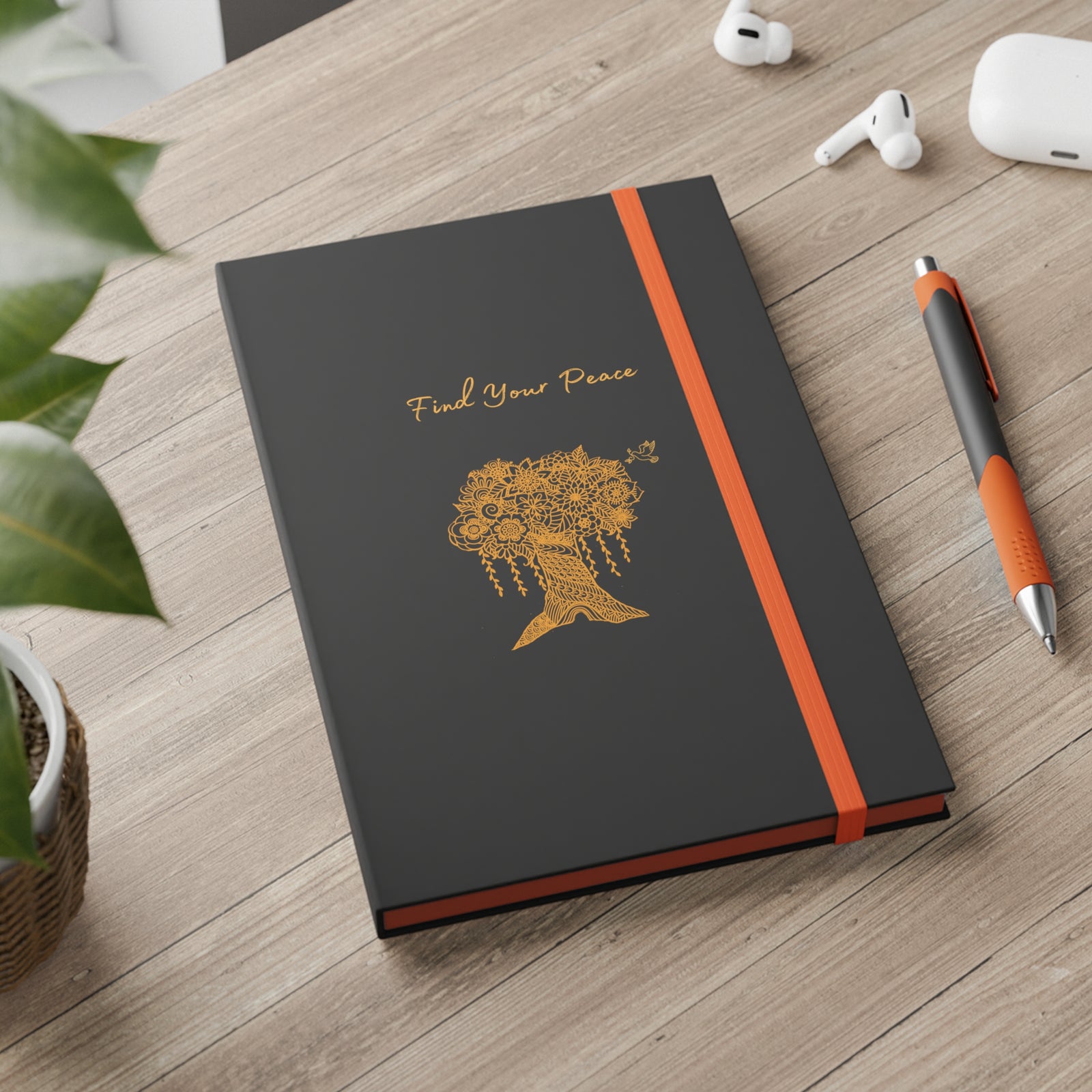 Find your Peace Mandala Tree  and dove design with inside Color Contrast Notebook - Ruled Journal