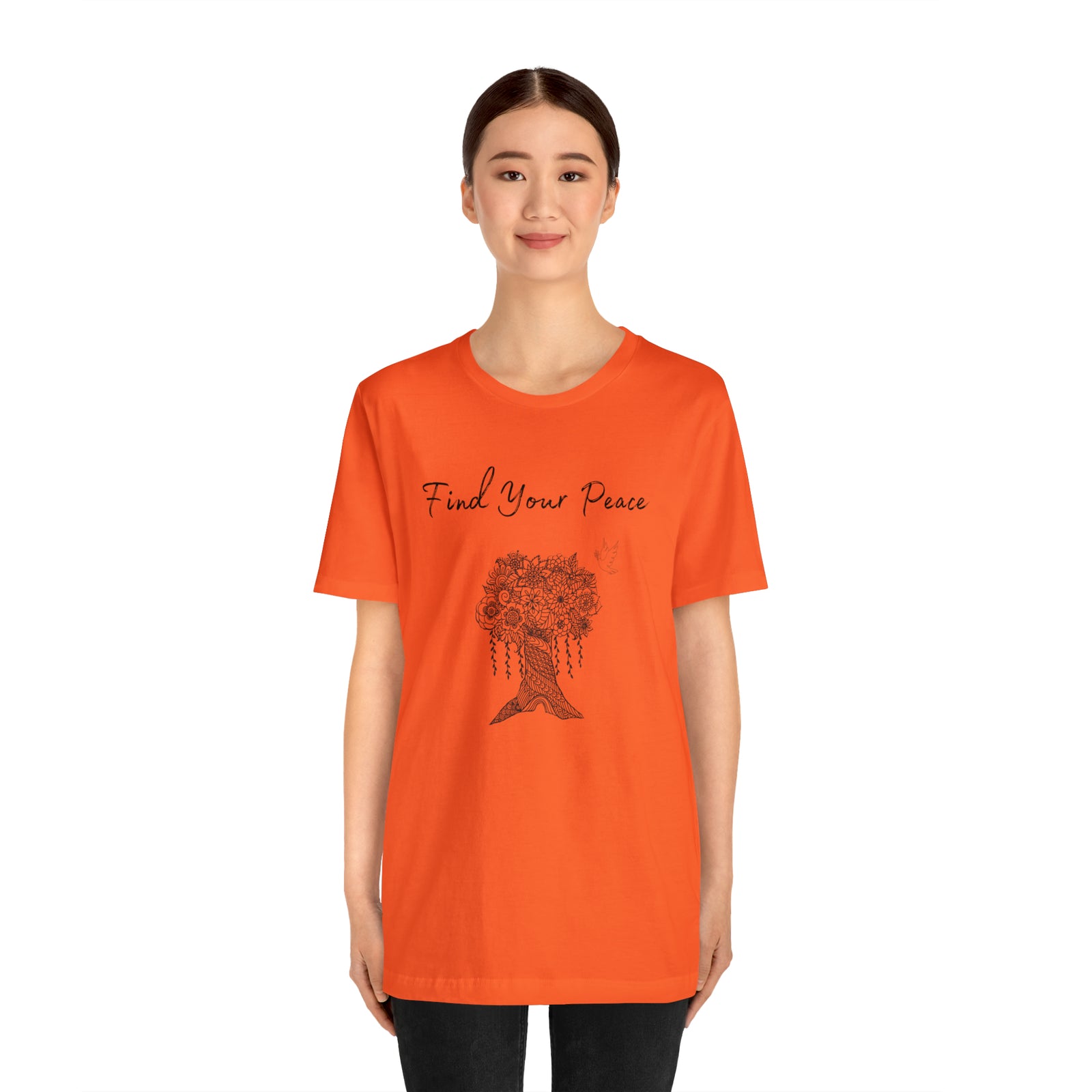 Find Your Peace mandala tree- with dove  Unisex Jersey Short Sleeve Tee- 15 colors