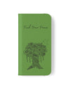 Phone Flip faux leather case with pockets and card storage. Peace Tree Mandala design-Green