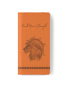 Phone Flip faux leather case with pockets and card storage. Strength lion Mandala design-orange