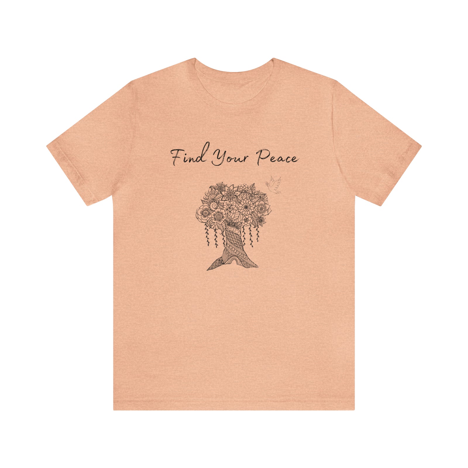 Find Your Peace mandala tree- with dove  Unisex Jersey Short Sleeve Tee- 15 colors