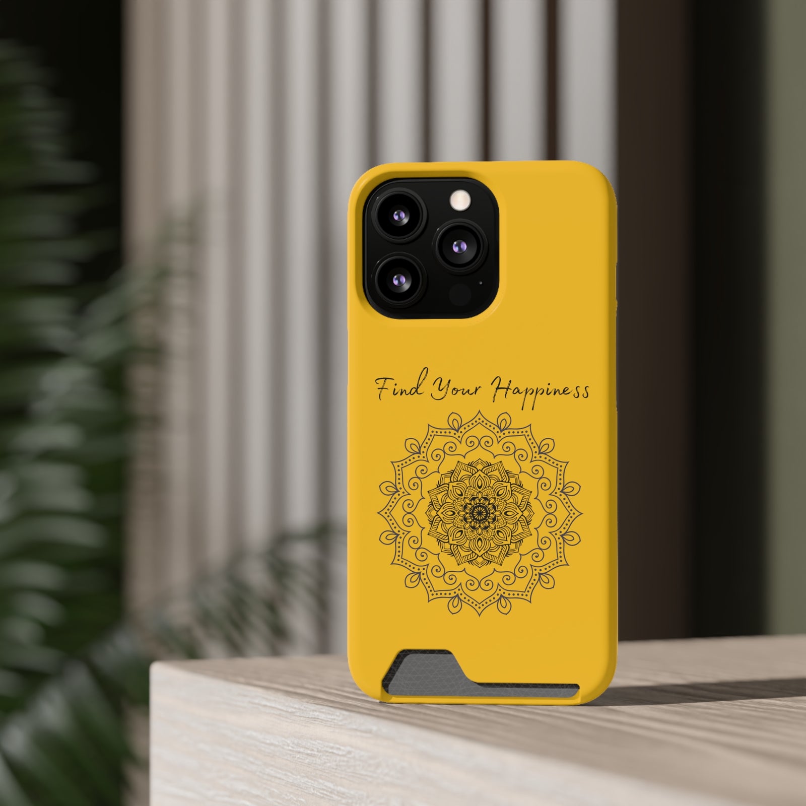 Phone Case With Card Holder Happiness Mandala -Yellow