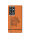 Phone Flip faux leather case with pockets and card storage. Strength lion Mandala design-orange