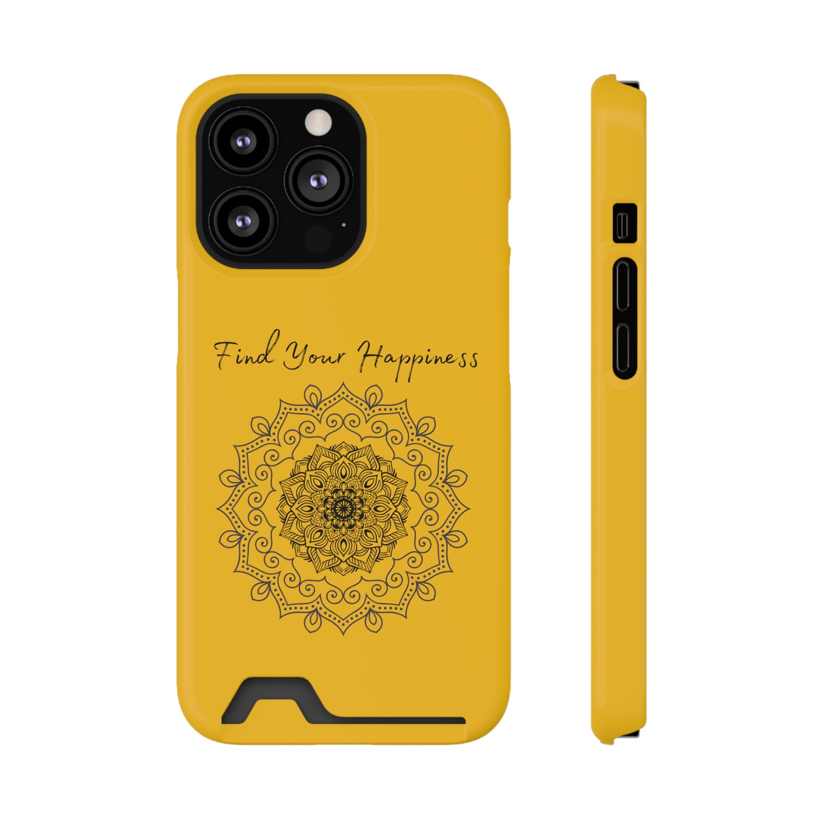 Phone Case With Card Holder Happiness Mandala -Yellow