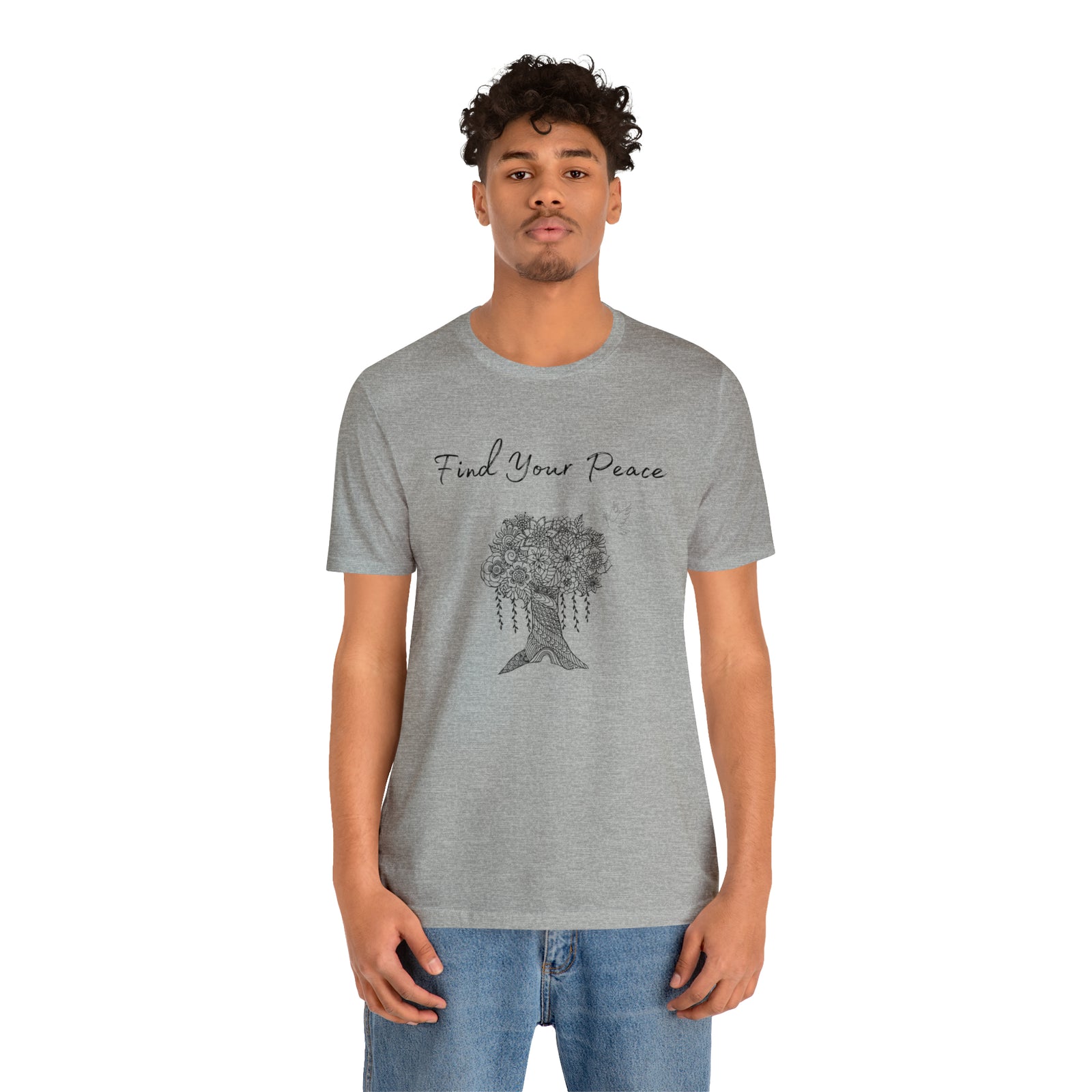 Find Your Peace mandala tree- with dove  Unisex Jersey Short Sleeve Tee- 15 colors