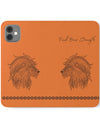 Phone Flip faux leather case with pockets and card storage. Strength lion Mandala design-orange