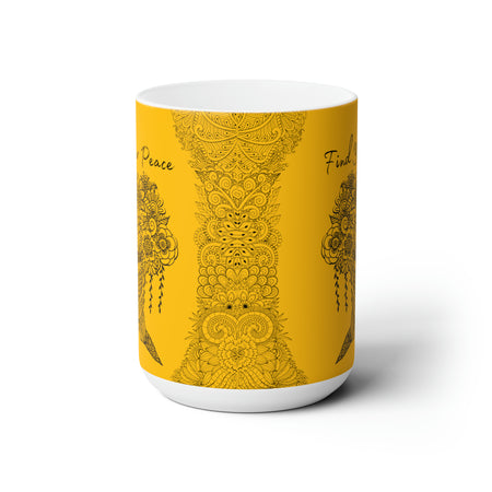 Find your Peace mandala tree yellow background **Ceramic Mug 15oz