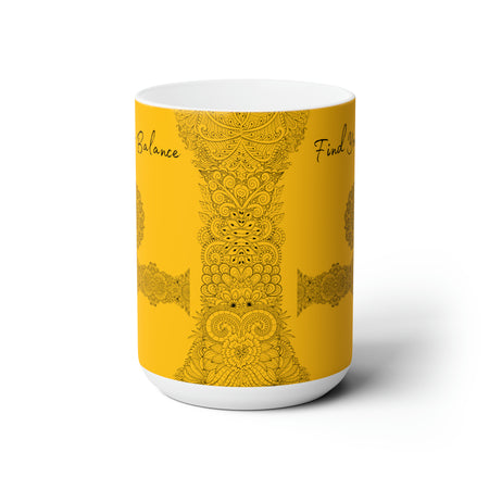 Find your Balance mandala yellow background **Ceramic Mug 15oz