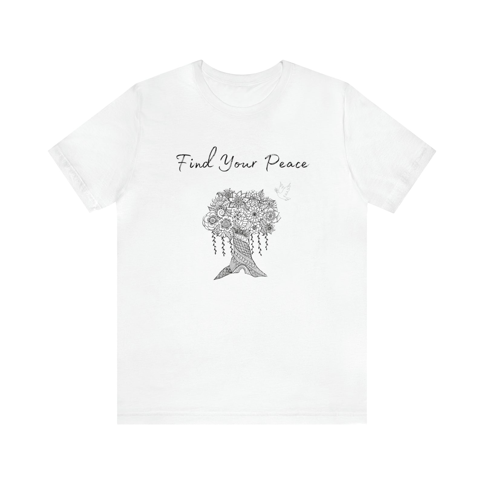 Find Your Peace mandala tree- with dove  Unisex Jersey Short Sleeve Tee- 15 colors