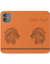 Phone Flip faux leather case with pockets and card storage. Strength lion Mandala design-orange