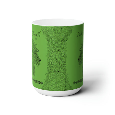 Find your Strength Lion mandala Green background **Ceramic Mug 15oz