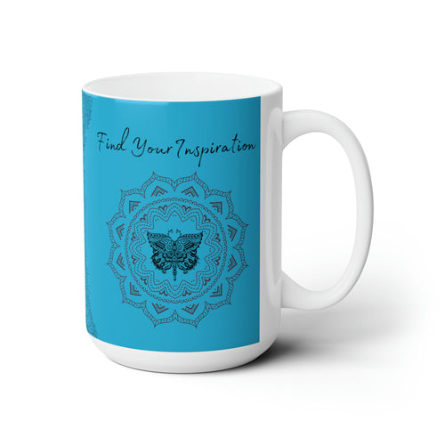 Find your Inspiration butterfly mandala Turquoise Blue background **Ceramic Mug 15oz