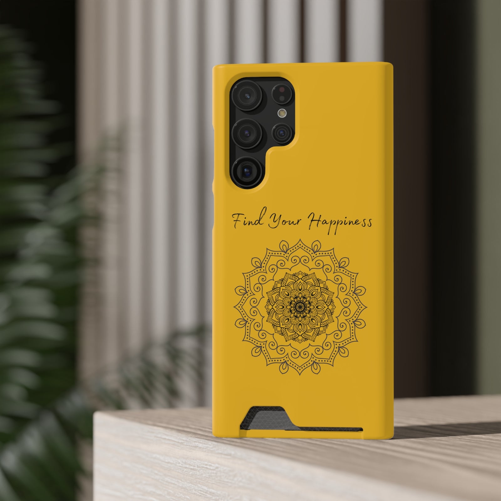 Phone Case With Card Holder Happiness Mandala -Yellow