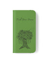 Phone Flip faux leather case with pockets and card storage. Peace Tree Mandala design-Green