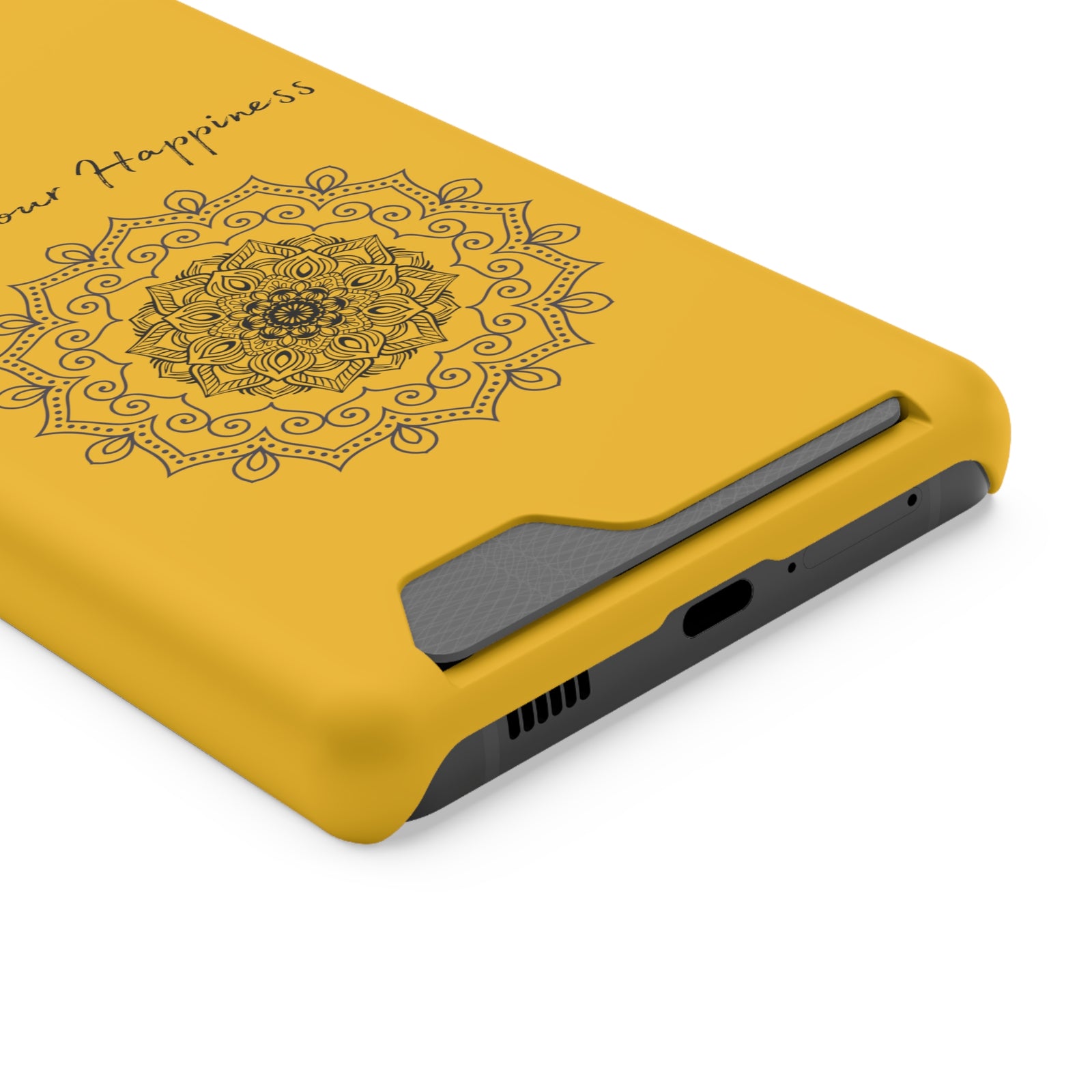 Phone Case With Card Holder Happiness Mandala -Yellow