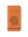 Phone Flip faux leather case with pockets and card storage. Strength lion Mandala design-orange