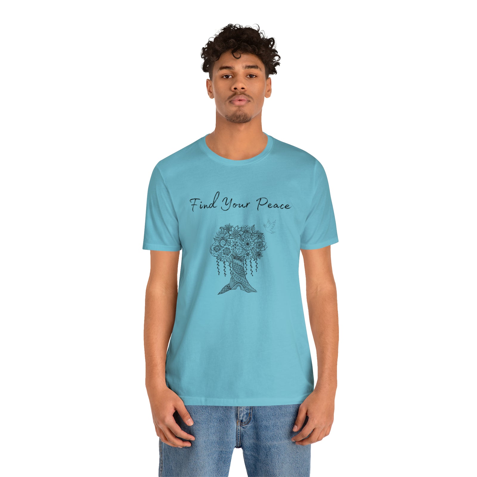 Find Your Peace mandala tree- with dove  Unisex Jersey Short Sleeve Tee- 15 colors