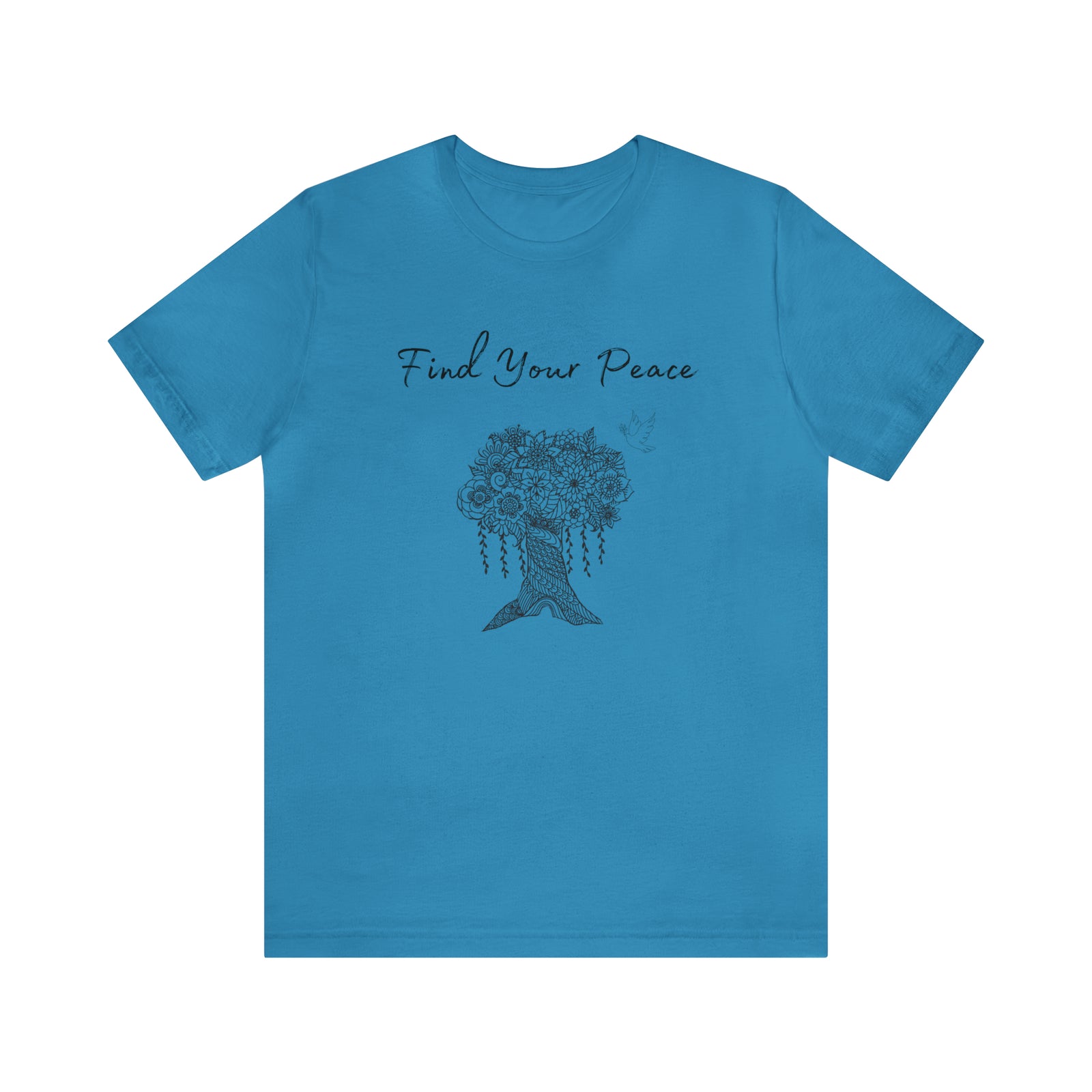 Find Your Peace mandala tree- with dove  Unisex Jersey Short Sleeve Tee- 15 colors