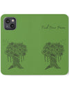 Phone Flip faux leather case with pockets and card storage. Peace Tree Mandala design-Green