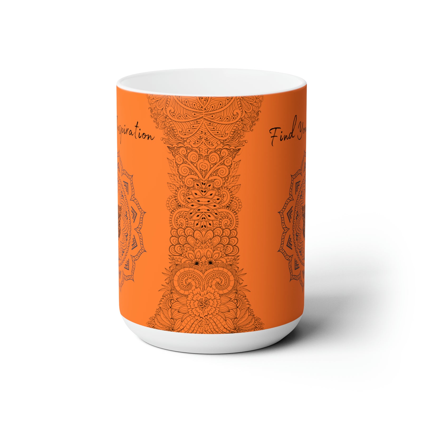 Find your Inspiration butterfly mandala orange background **Ceramic Mug 15oz