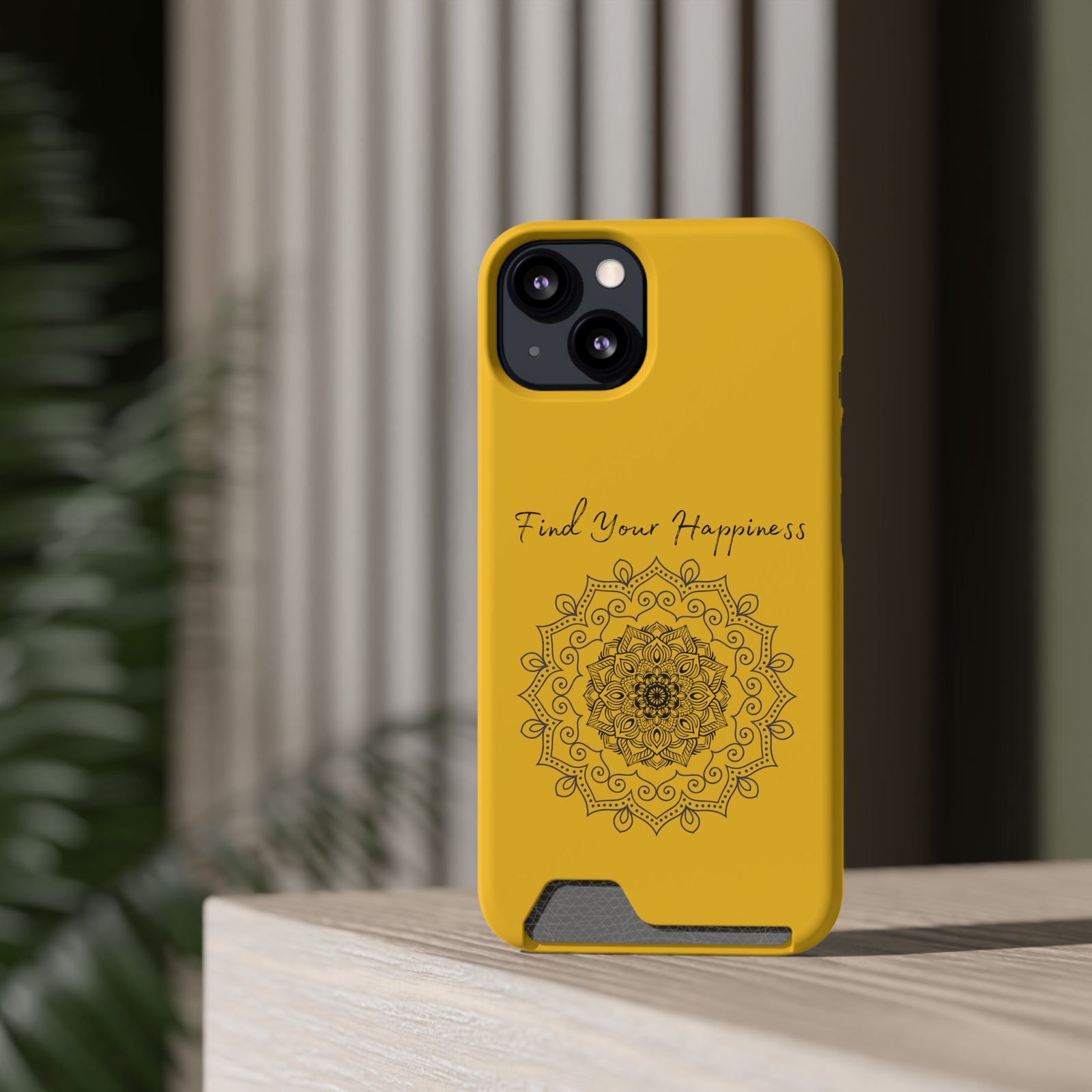 Phone Case With Card Holder Happiness Mandala -Yellow