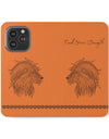 Phone Flip faux leather case with pockets and card storage. Strength lion Mandala design-orange