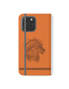 Phone Flip faux leather case with pockets and card storage. Strength lion Mandala design-orange