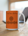 Find your Balance mandala orange background **Ceramic Mug 15oz